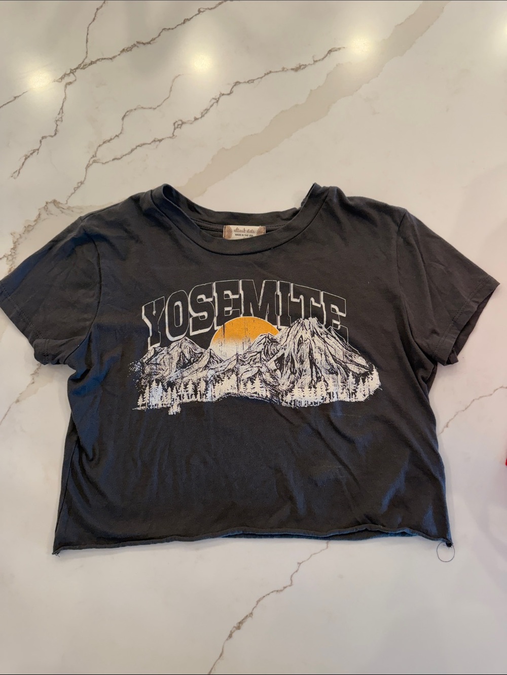 Altar'd State Black Yosemite Graphic Crop Tee with Yellow Sun